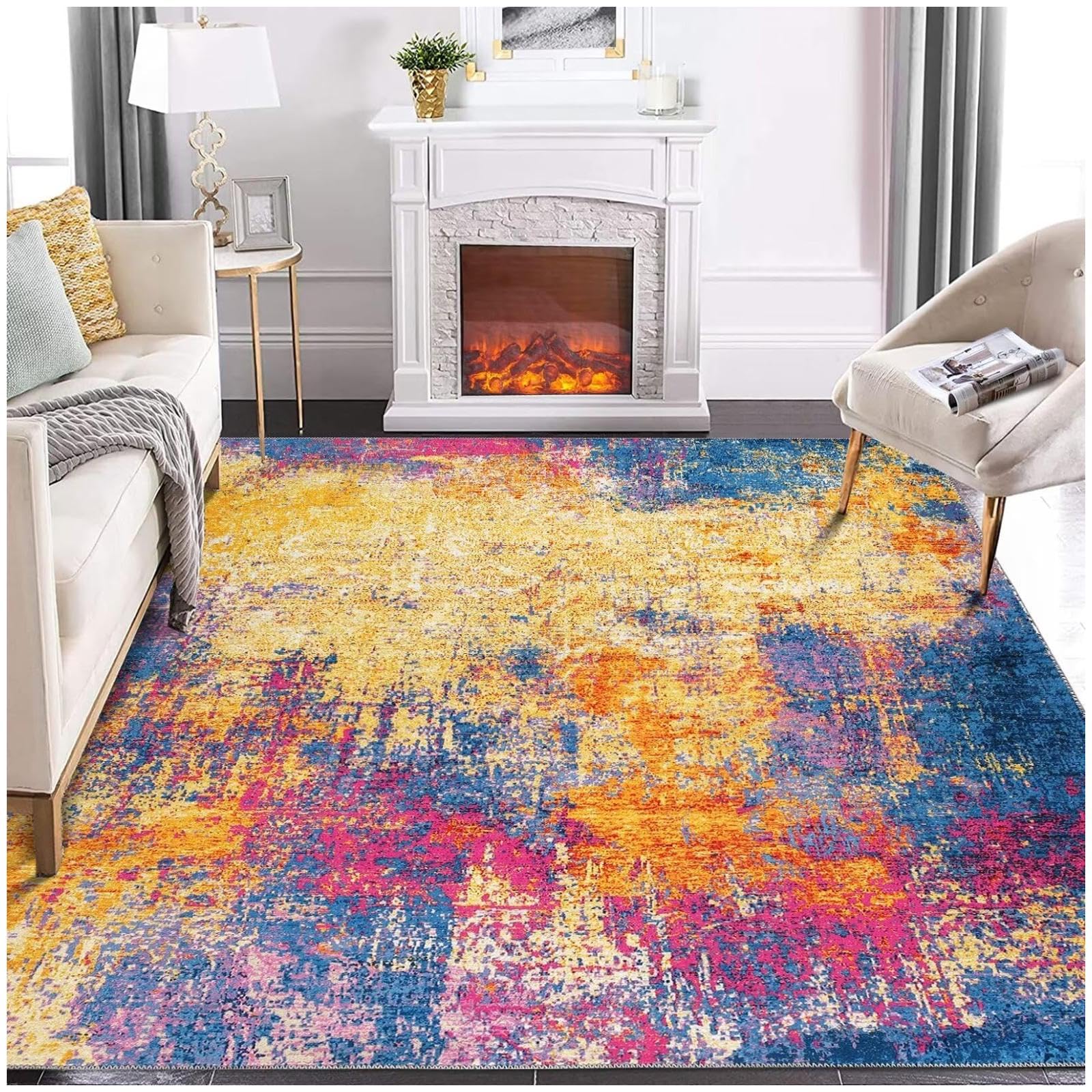 Washable Rug, Anti-Slip Backing Abstract Area Rug 2024 5x7,