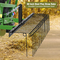 GARVEE 60 Inch Pine Straw Rake: 26 Coil Spring Tines, Fits Cat0 Cat1 Tractors