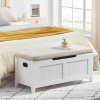 GARVEE Storage Chest with Flip-Top, Upholstered Bench, 2 Safety Hinges, Wooden Construction, 39.4 x 15.7 x 18.1 Inches, White, Entryway, Bedroom, Living Room