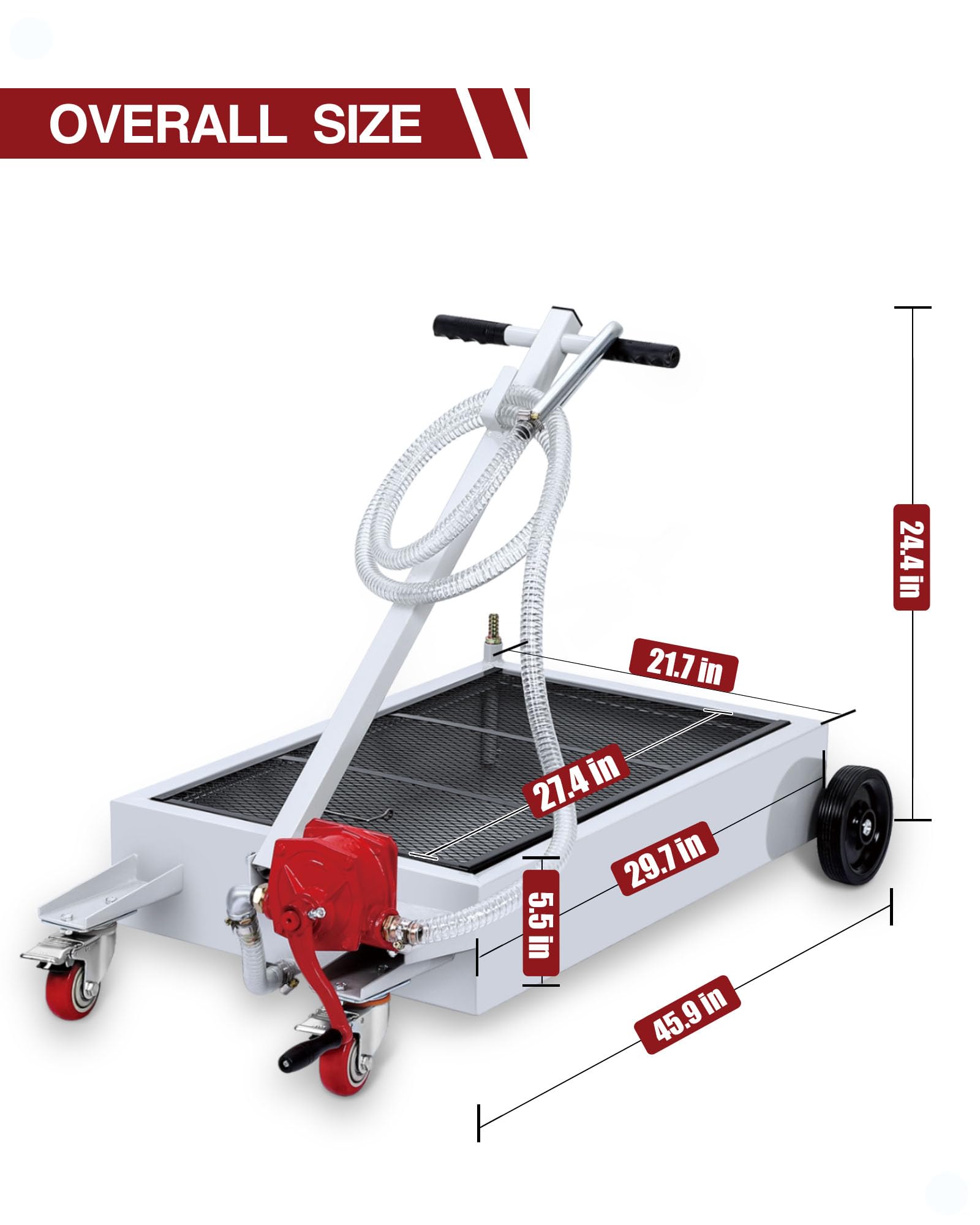 GARVEE 15 Gal Hand Pump & Hose Oil Drain Pan with  57L Low Profile & 8 Ft Hose