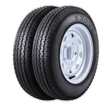 GARVEE Set of 2 Highway Boat Motorcycle 5.30-12 6PR Trailer Tires with 12" Rims, 5 Lug on 4.5", Load Range C, 6PR