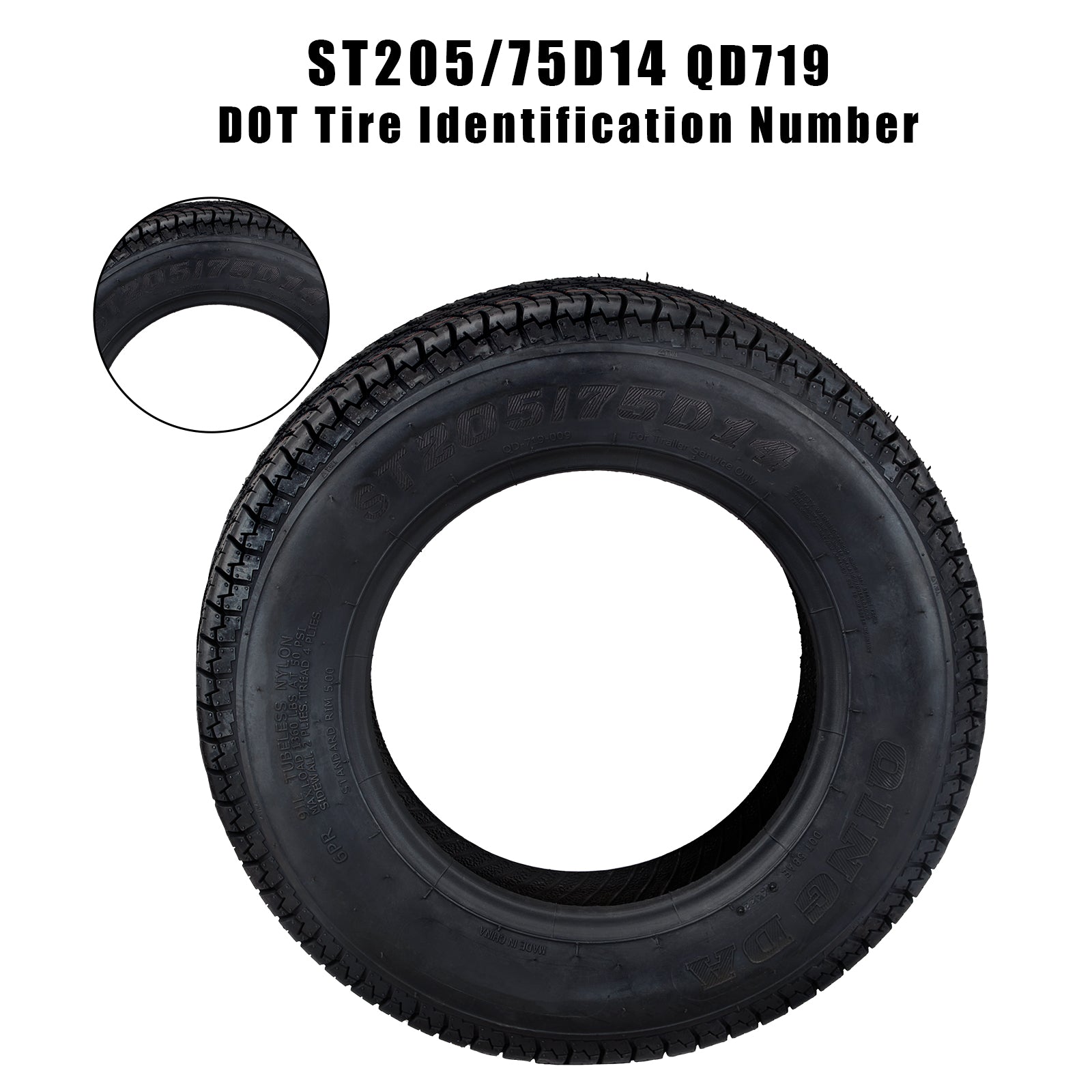 ST205/75D14 Trailer Tires, 6PR Load Range C, 14in Fuel-saving Designed Trailer Tires 205 75 14 for Travel/Camper/Landscape/Cargo/Utility/Boat/Horse/Farm/Hauler Trailer