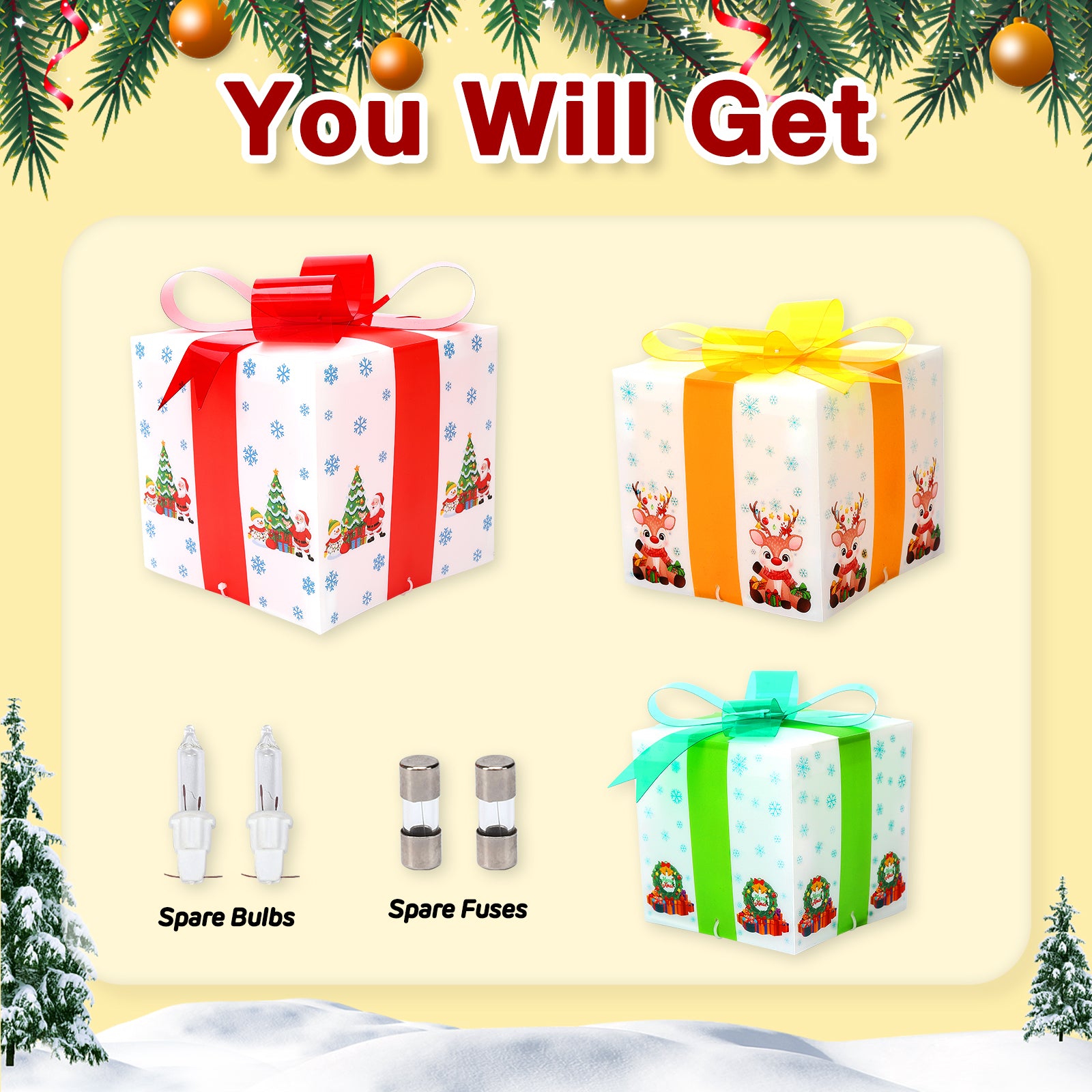 3Pcs Christmas Lighted Gift Boxes Decorations