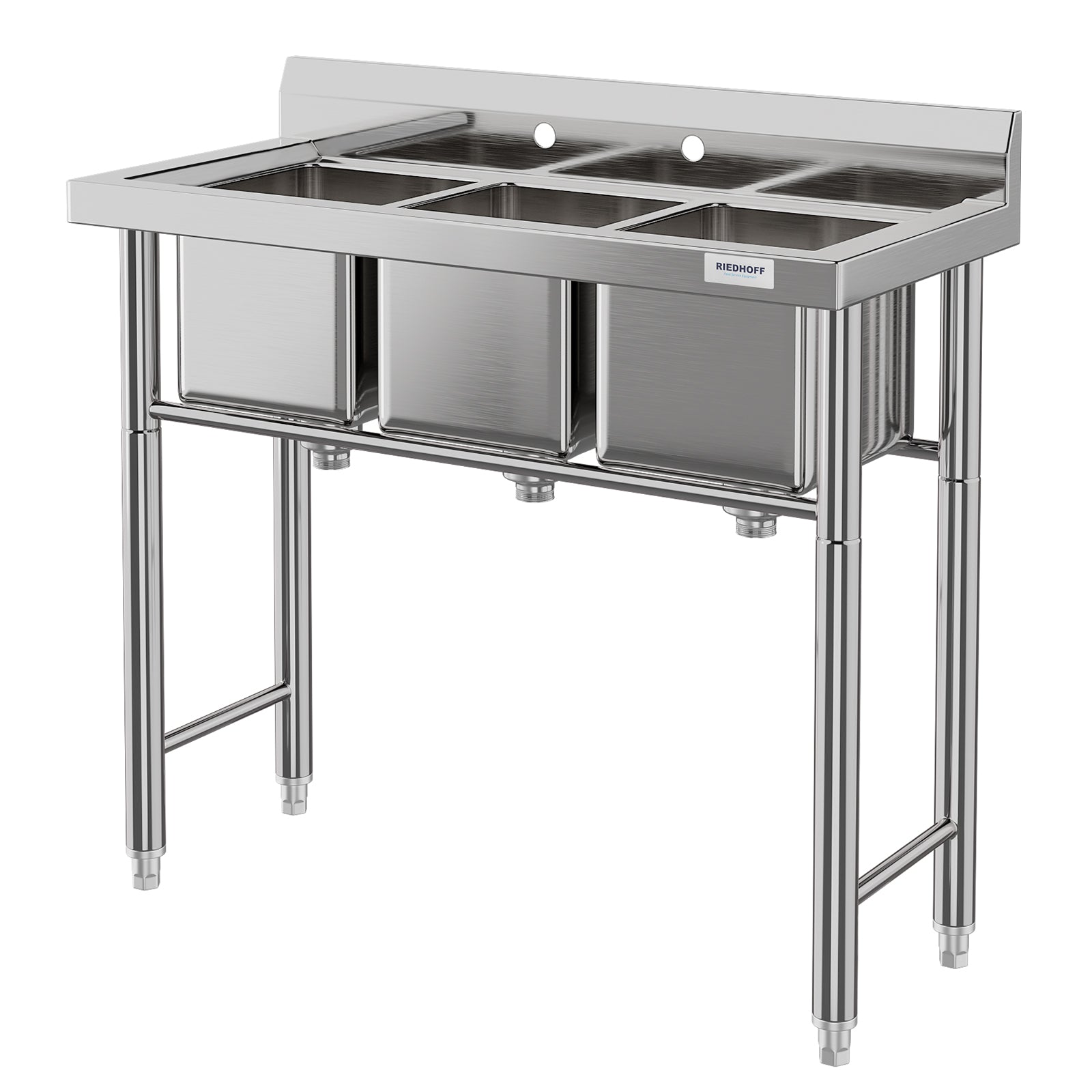 GARVEE Stainless Steel Utility Sink,39"x 17.6" x 33.7",3 Compartments Kitchen Sink with Drainboard,Suitable for Laundry Room,Kitchen,Garage,Backyard,Dining Room 3 Compartments One Size