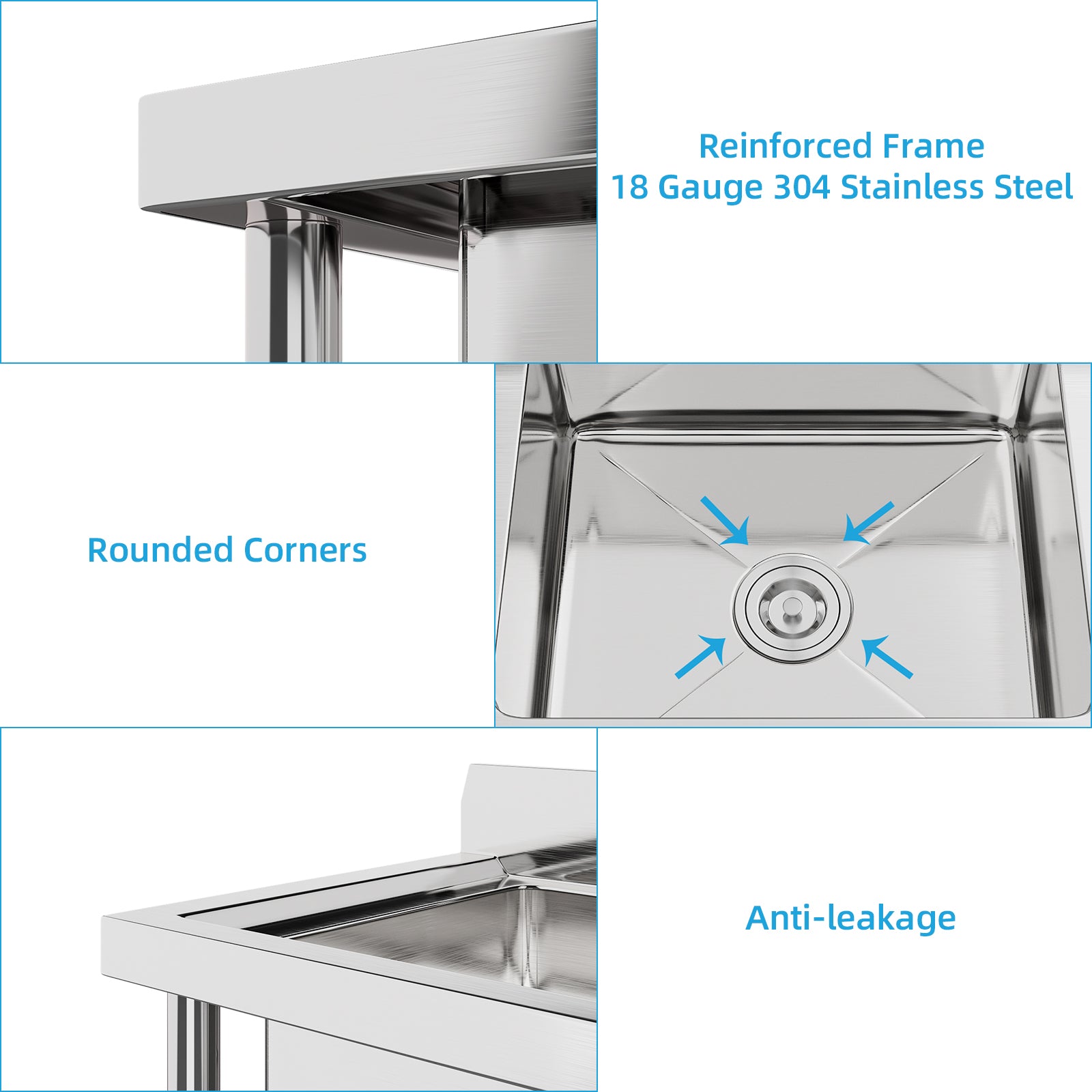 GARVEE Stainless Steel Utility Sink,39"x 17.6" x 33.7",3 Compartments Kitchen Sink with Drainboard,Suitable for Laundry Room,Kitchen,Garage,Backyard,Dining Room 3 Compartments One Size