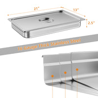 GARVEE 6 Pack Steam Table Pan,21"*13"*2.5"with Lid,NSF Certified, Catering Food Pan Commercial Stainless Steel