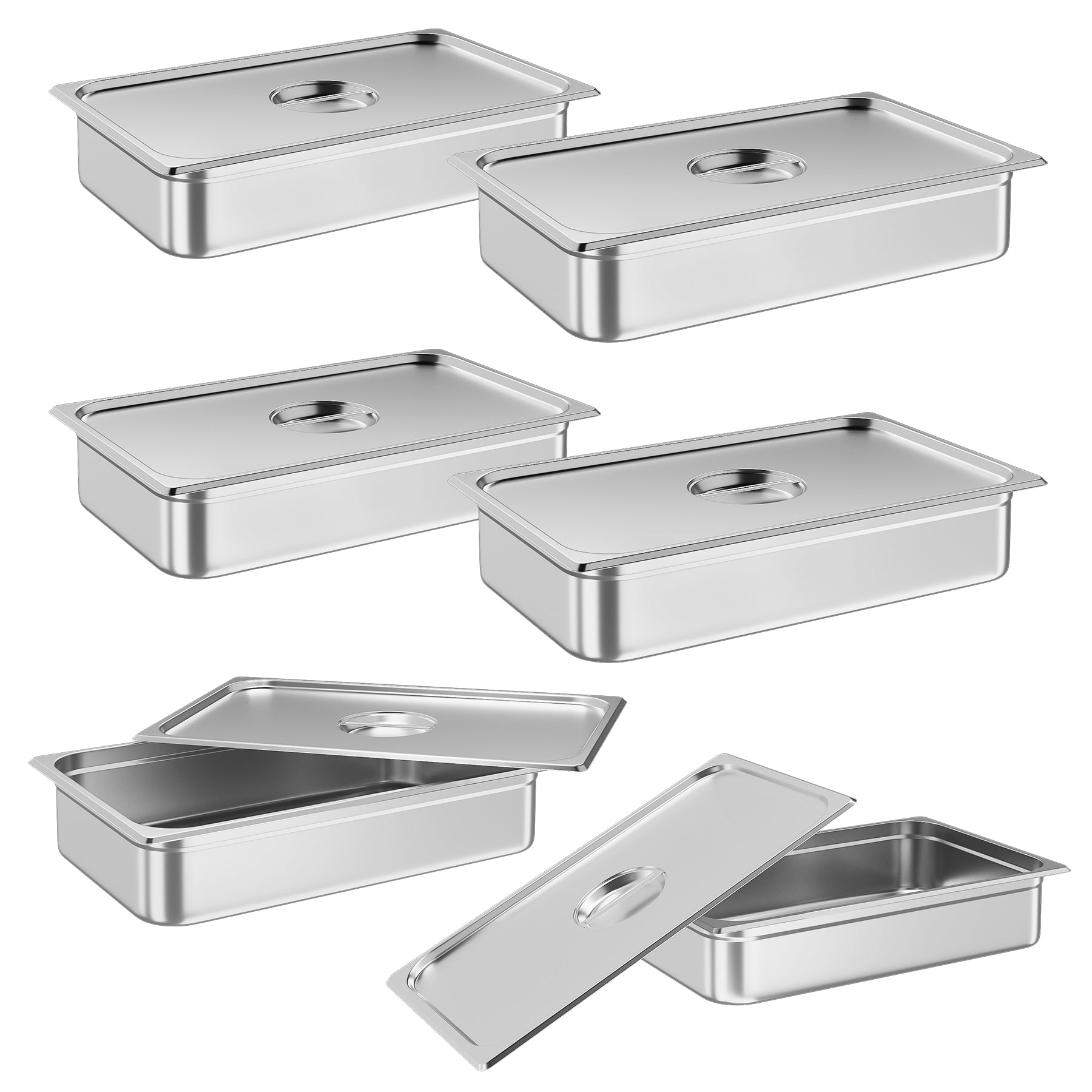 GARVEE 6 Pack Steam Table Pan,21"*13"*4" With Lid,NSF Certified,Catering Food Pan Commercial Stainless Steel