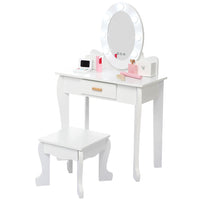 GARVEE Kids' Vanity Table and Chair Set with Mirror, Cirls' Makeup Dressing Table with Touch Lights & Wood Makeup Playset, Pretend Play, Princess Vanity Table for kids, Toddlers, Age 4-9, White