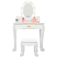 GARVEE Kids' Vanity Table and Chair Set with Mirror, Cirls' Makeup Dressing Table with Touch Lights & Wood Makeup Playset, Pretend Play, Princess Vanity Table for kids, Toddlers, Age 4-9, White