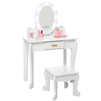 GARVEE Kids' Vanity Table and Chair Set with Mirror, Cirls' Makeup Dressing Table with Touch Lights & Wood Makeup Playset, Pretend Play, Princess Vanity Table for kids, Toddlers, Age 4-9, White