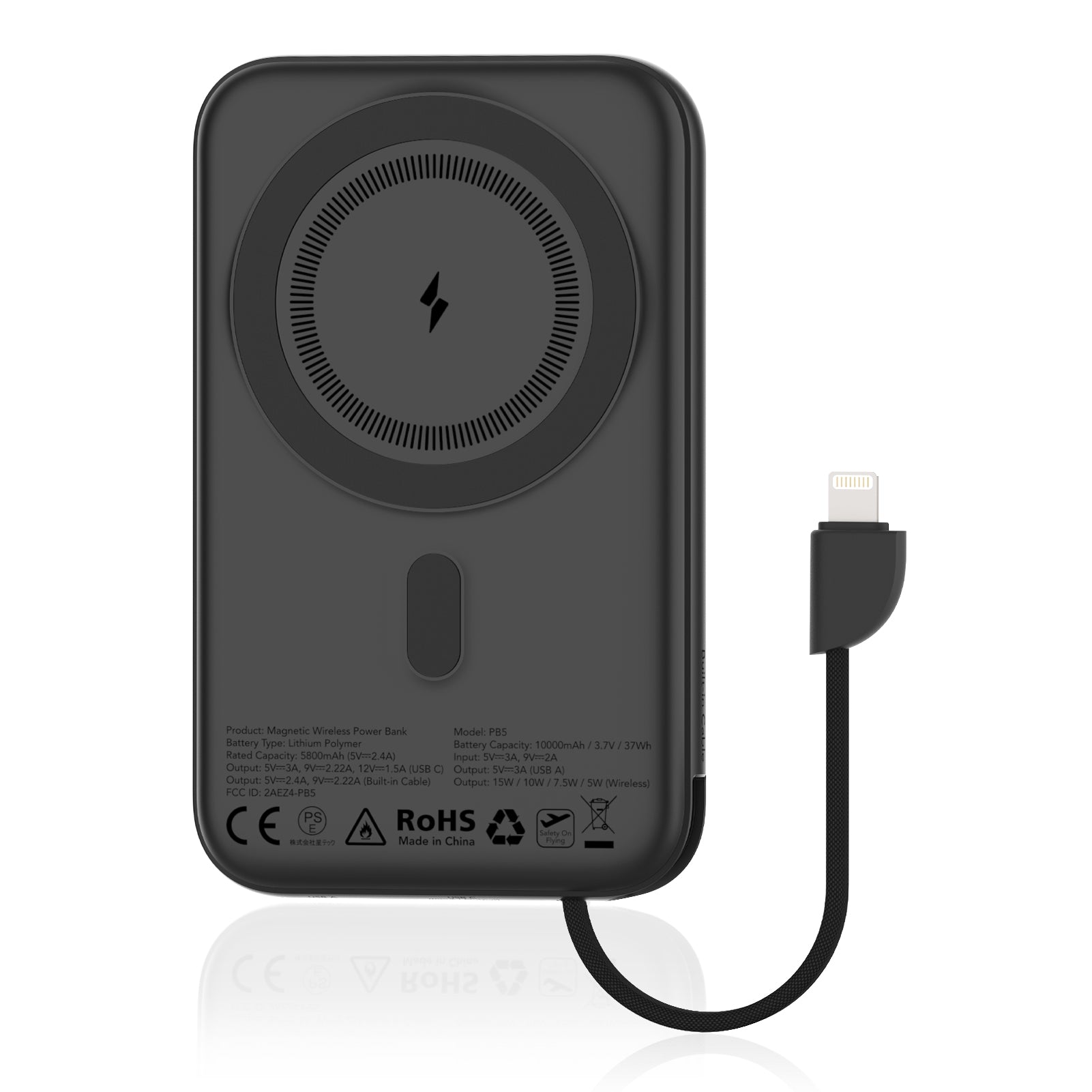 GARVEE Wireless Portable Charger with Built in Cable， 10000mAh Magnetic Power Bank PD 20W Mag-Safe Battery Pack for iPhone 14/13/12