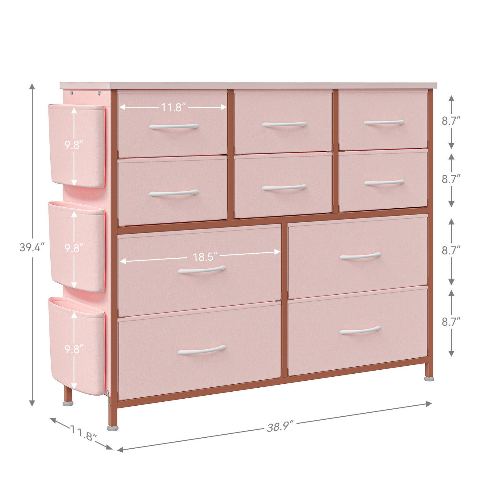 GARVEE Dresser with 10 Drawers, Dressers & Chest of Drawers with Wood Tabletop for Bedroom Living Room Entryway - Pink