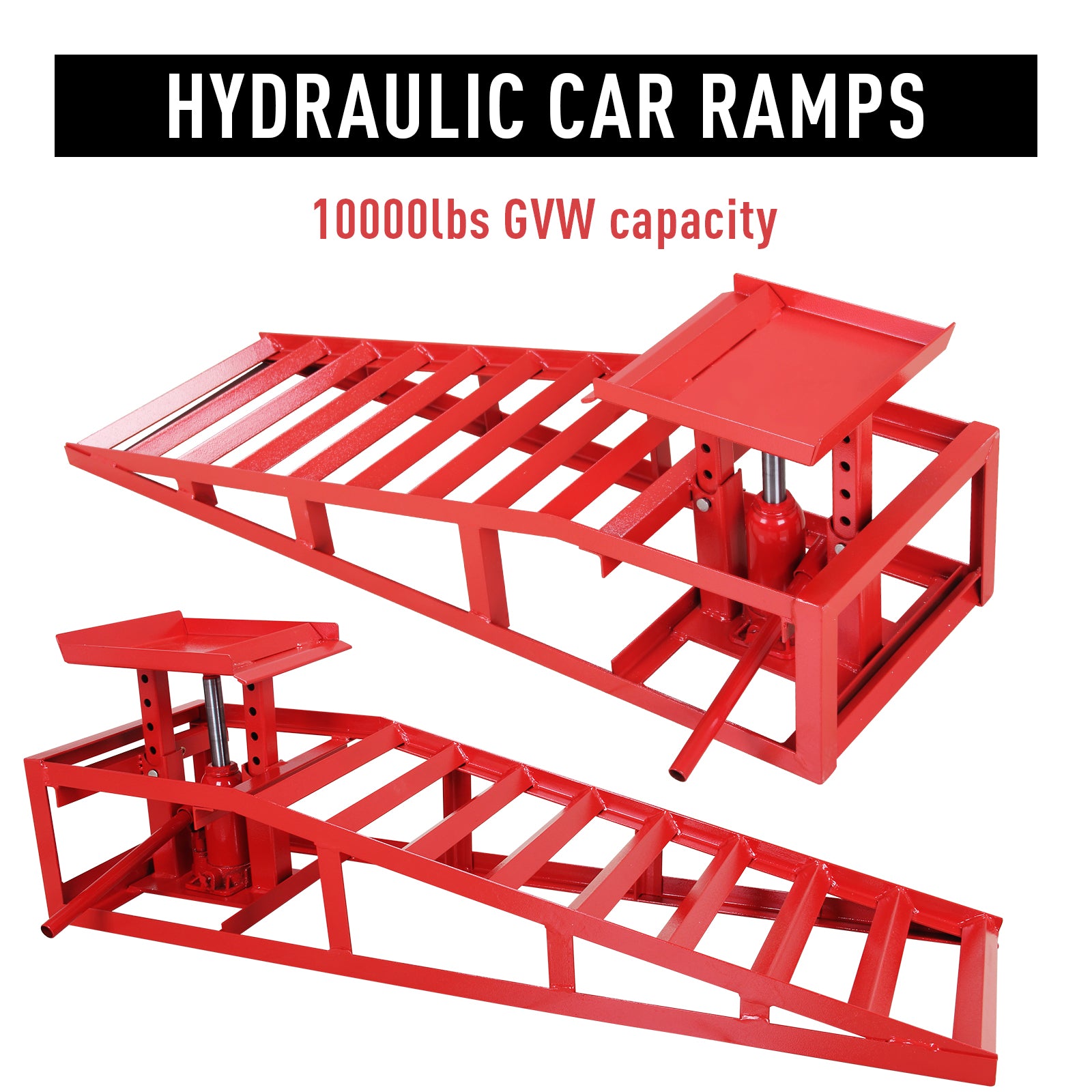 GARVEE 5T 10000lbs Hydraulic Auto Service Ramps, 1 Pack, Garage Red