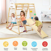 Jungle Gym for Toddlers - 8 in 1 Wooden Gym Playset with Swing, Monkey Bar, Rings, Climbing Structure for Indoor Climbing and Sliding Fun