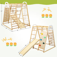 Jungle Gym for Toddlers - 8 in 1 Wooden Gym Playset with Swing, Monkey Bar, Rings, Climbing Structure for Indoor Climbing and Sliding Fun