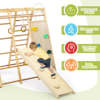 Jungle Gym for Toddlers - 8 in 1 Wooden Gym Playset with Swing, Monkey Bar, Rings, Climbing Structure for Indoor Climbing and Sliding Fun