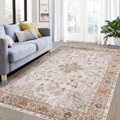 GARVEE Washable Area Rug Vintage Distressed Living Room Rug Non-Slip Stain Resistant Traditional Medallion Accent Rug Indoor Floor Carpet for Bedroom Entryway Laundry Room, 4' x 6', Orange