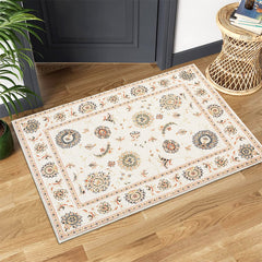 GARVEE 2x3 Small Vintage Area Rug Indoor Throw Welcome Doormat Washable Area Rug Floral Medallion Area Rug Bohemian Floor Carpet for Living Room Bedroom Kitchen Nursery, Ivory/Yellow 2' x 3'