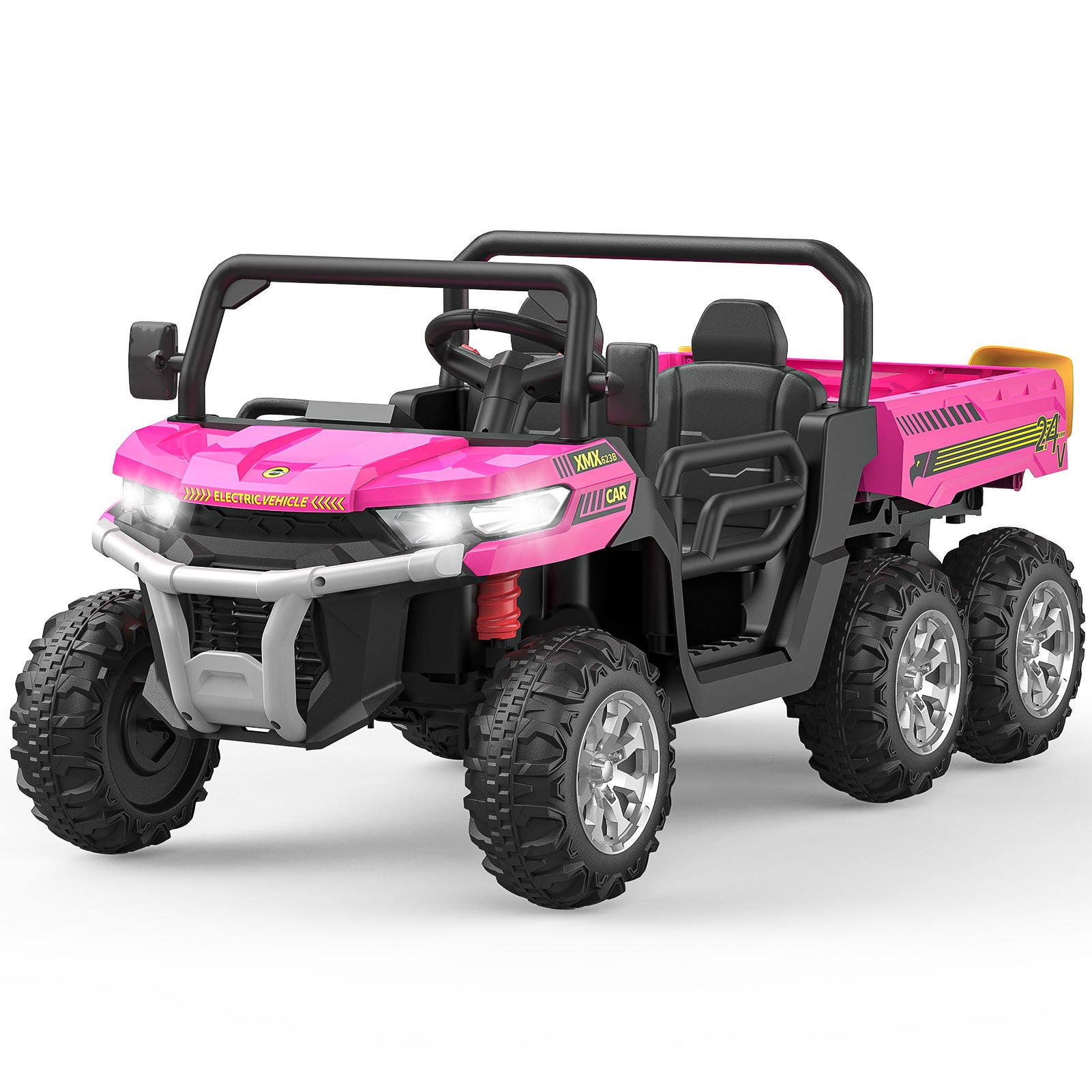 GARVEE 2-Seater Ride on Car,6X6 24V Kids Ride On Dump Truck with Remote Control Electric Utility Vehicles UTV Battery Powered 6 Wheeler with EVA Tires Wheels(Ship in 2 Boxes) - pink