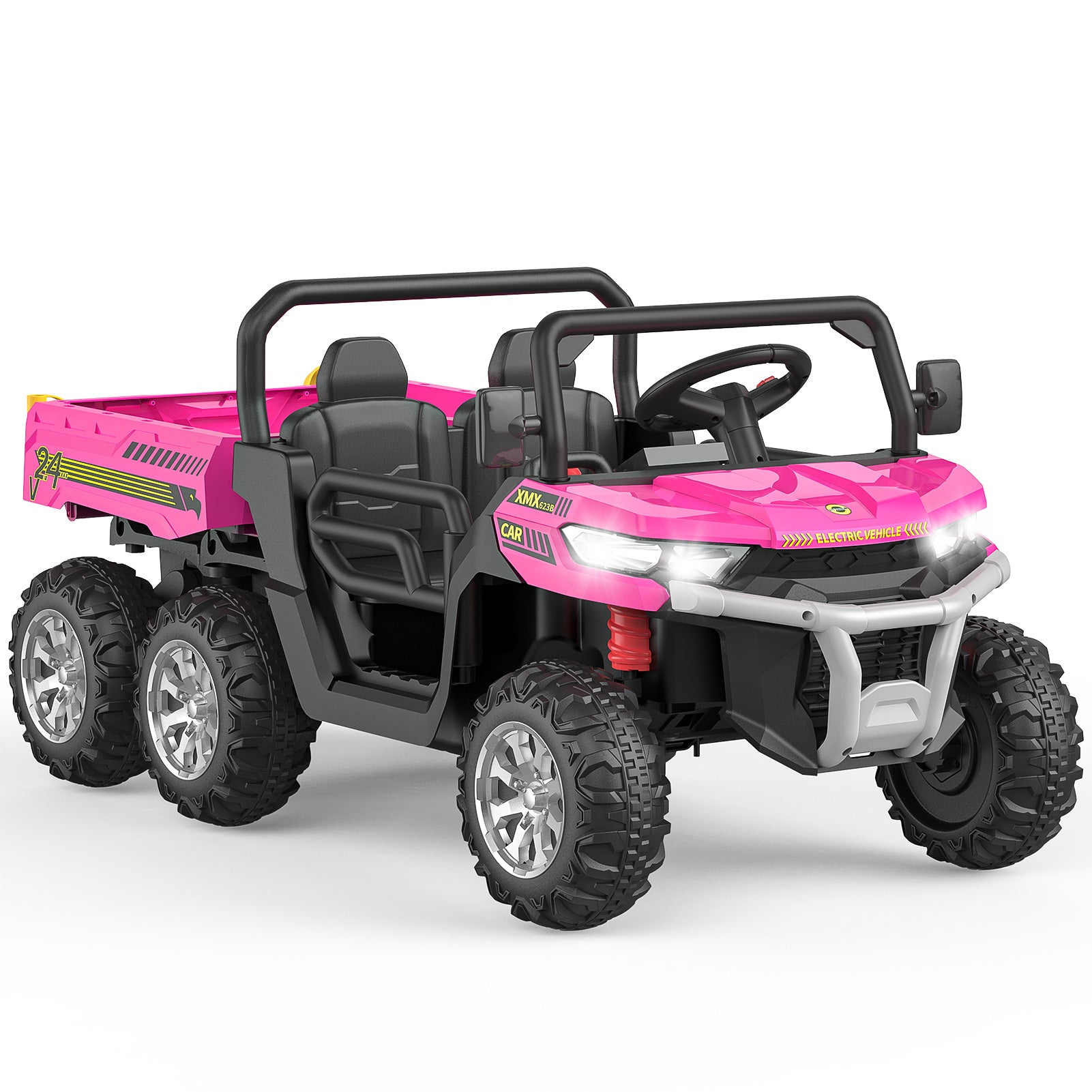 GARVEE 2-Seater Ride on Car,6X6 24V Kids Ride On Dump Truck with Remote Control Electric Utility Vehicles UTV Battery Powered 6 Wheeler with EVA Tires Wheels(Ship in 2 Boxes) - pink