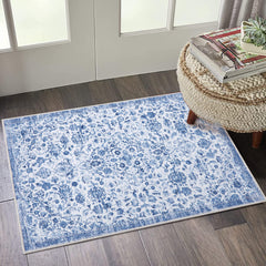 GARVEE 2x3 Rug Entry Rug Washable Rugs Boho Rug Non Slip Small Rugs Door Mat Throw Rugs Bathroom Rugs Oriental Rug Carpet Floral for Bedroom Stain Resistant Entryway Rugs Indoor Rug 2'x3' Blue