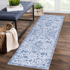 GARVEE Runner Rug Entry Rug Carpet Runners for Hallway 6ft Non Slip Bathroom Rugs Washable Rugs Boho Rug Floral Oriental Rug Throw Rugs Stain Resistant Area Rugs Entryway Rugs Indoor Rug 2'x6' Blue