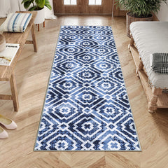 GARVEE Runner Rug 2x6 Feet Washable Modern Geometric Hallway Runner, Non-Slip Stain Resistant Area Rug Contemporary Moroccan Kitchen Mat Entryway Carpet Runner for Doorway Bedside, Blue