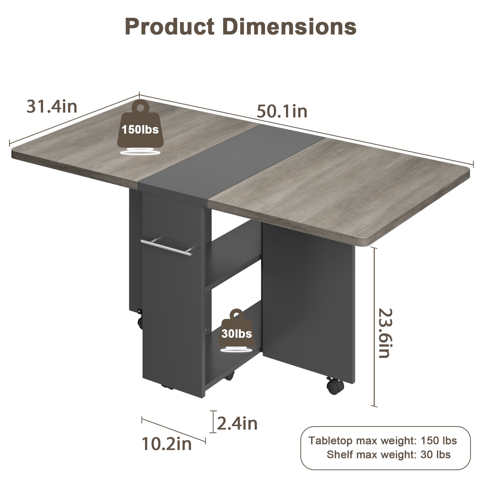 GARVEE Space Saving Folding Dining Table with 2 Tier Storage-Extendable Drop Leaf Farmhouse Wood Kitchen Dining Room Tables Set for 4, Collapsible Expandable Rectangle Dinner Kitchen Office Furniture