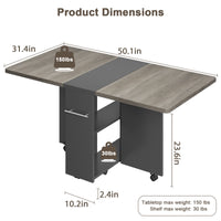 GARVEE Space Saving Folding Dining Table with 2 Tier Storage-Extendable Drop Leaf Farmhouse Wood Kitchen Dining Room Tables Set for 4, Collapsible Expandable Rectangle Dinner Kitchen Office Furniture