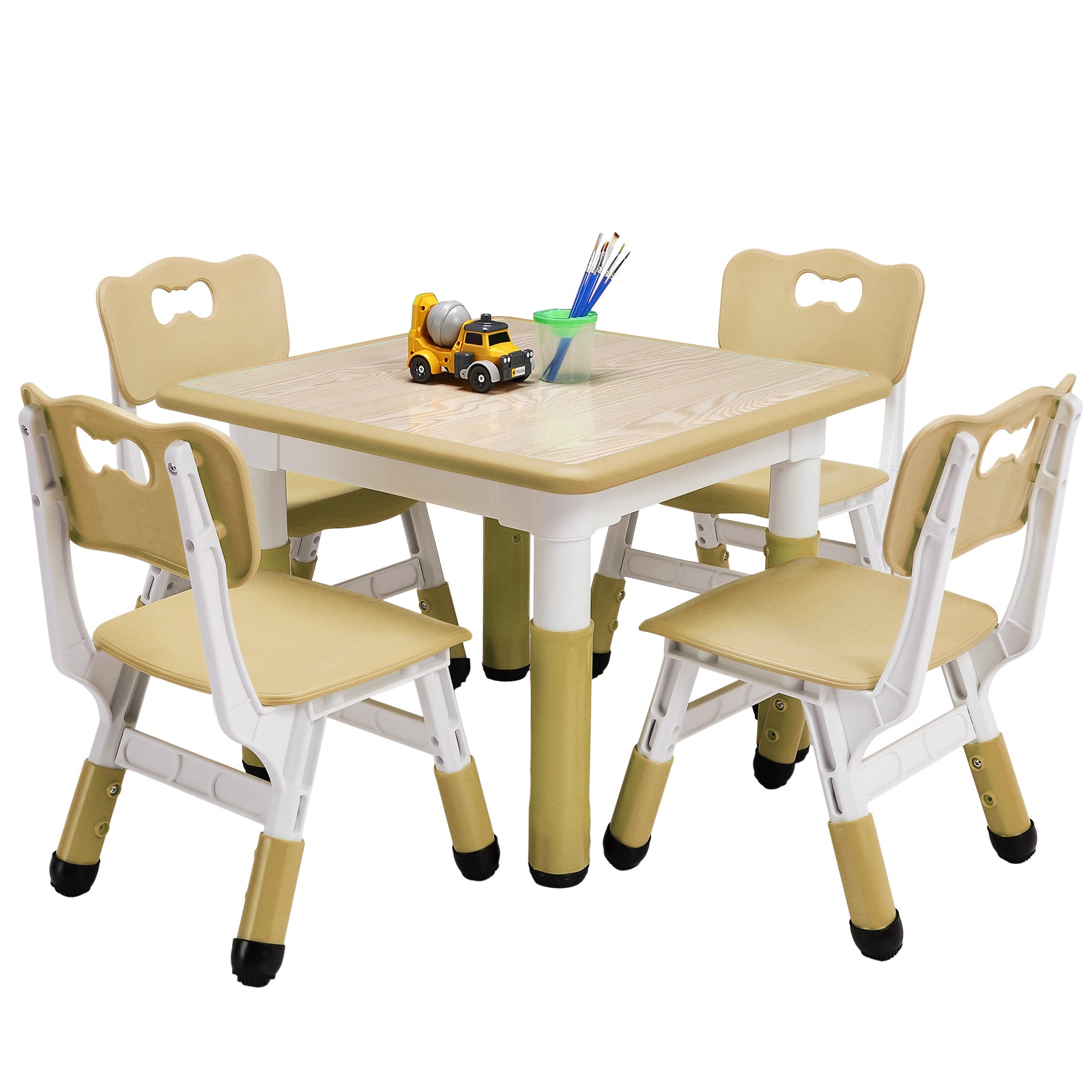 GARVEE Kids Table and Chairs Set, Height Adjustable Desk with 4 Seats, Graffiti Desktop, Non-Slip Legs, Max 300lbs, Multi-Activity Table for Classrooms, Daycares, Home