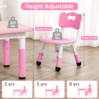 GARVEE Square Kids Table and Chairs Set, 60 x 60CM, Height Adjustable Desk with 4 Seats, Graffiti Desktop, Non-Slip Legs, Multi-Activity Table for Classrooms Daycares Home - Pink Color