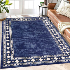 GARVEE Living Room Rug 5x7 Modern Border Area Rugs for Bedroom Office Geometric Bordered Rug Minimalist Accent Area Rugs Low Pile Farmhouse Carpet Blue