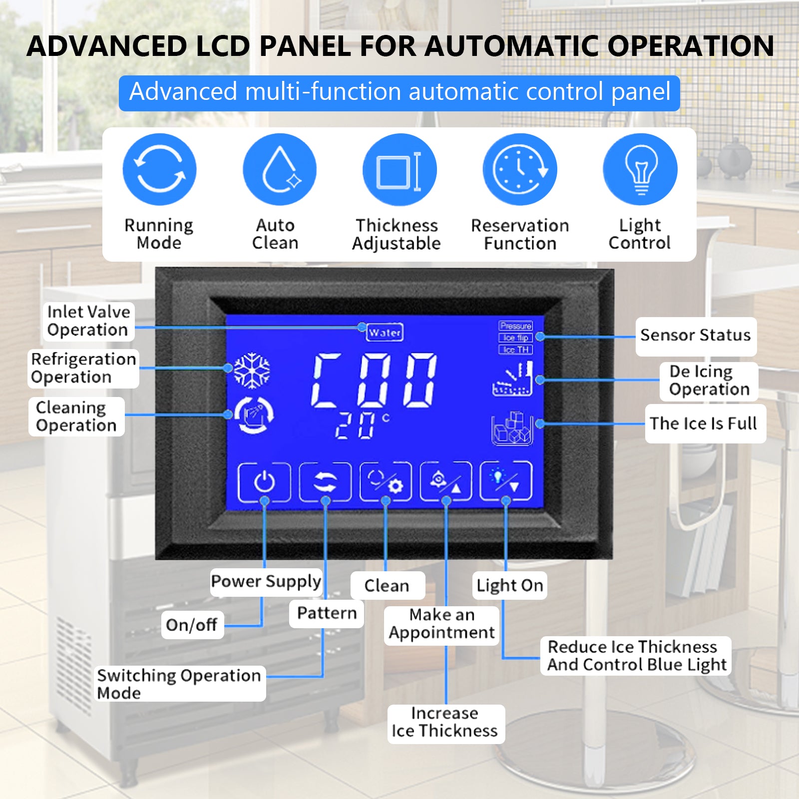 GARVEE 110lbs/24h,Ice Maker, 27lbs Bin, Stainless Steel, Freestanding with LCD Panel Auto Operation for Home/Restaurants/Bars/Cafe/Hotels