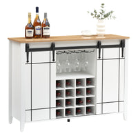 Garvee Farmhouse Coffee Bar Cabinet with Storage, 47’’ Wine Bar Cabinet with Sliding Barn Door, Buffet Sideboard Cabinet with 16 Bottle Wine Rack for Dining, Living Room, Antique White