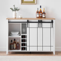 GARVEE Farmhouse Coffee Bar Cabinet with Storage, 47’’ Wine Bar Cabinet with Sliding Barn Door, Buffet Sideboard Cabinet with 16 Bottle Wine Rack for Dining, Living Room, Antique White