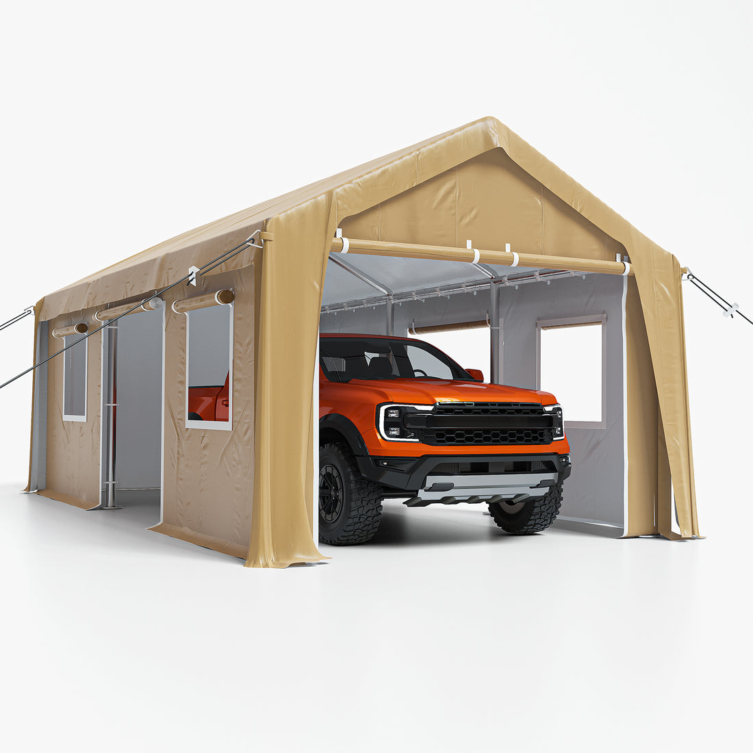 13'x20' Heavy Duty Carport, Car Canopy with Removable Sidewalls & Doors, ExtraLarge Portable Car Tent Garage with Roll-up Windows and All-Season Tarp, for Car, Truck, SUV Yellow