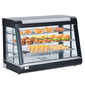 GARVEE 14-Inch 3-Tier Commercial Food Warmer, 800W Countertop Pizza Warmer with LED Lighting & Removable Shelves Glass Door, Temperature Control Food Display Warmer, Pastry Display Case for Buffet Restaurant