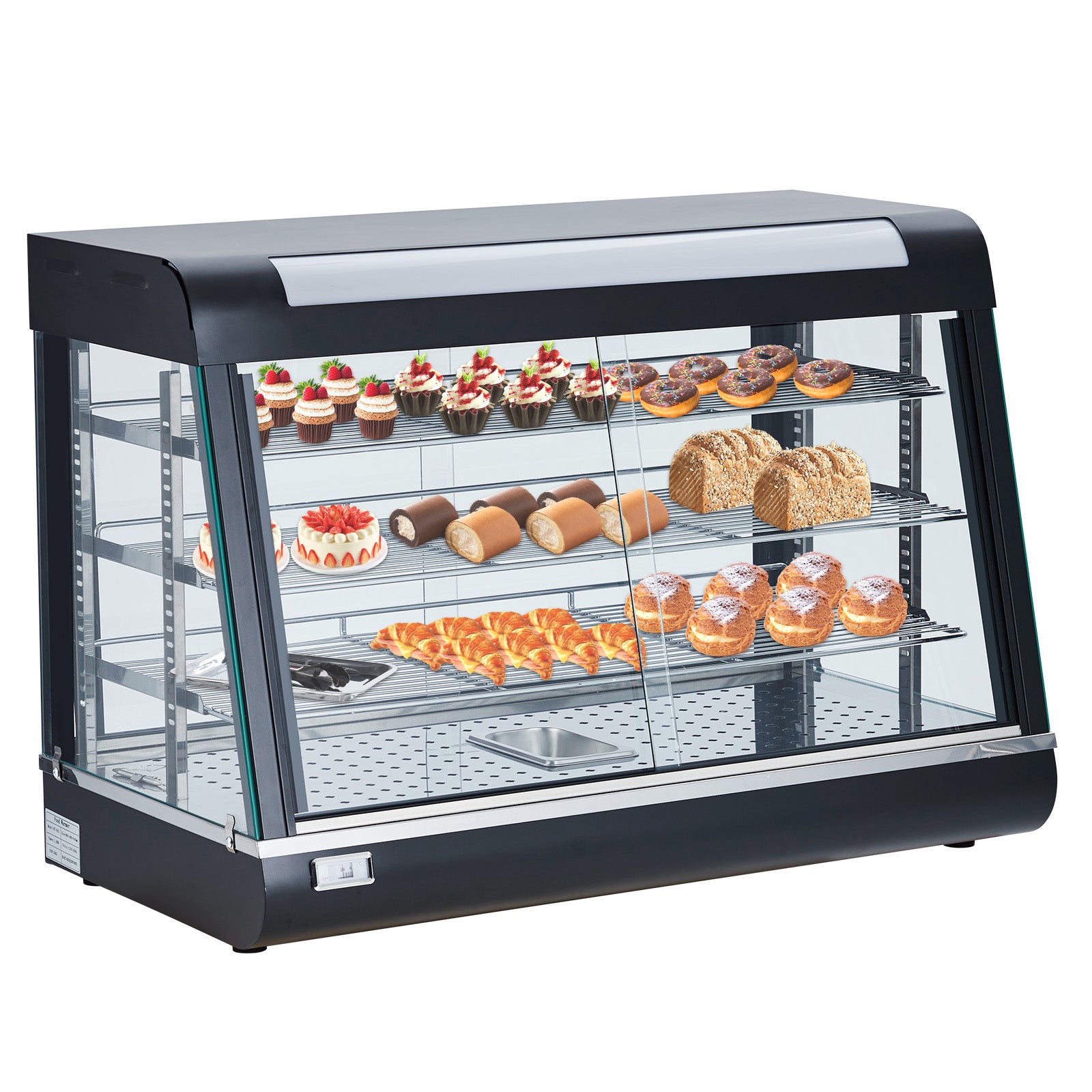 GARVEE 14-Inch 3-Tier Commercial Food Warmer, 800W Countertop Pizza Warmer with LED Lighting & Removable Shelves Glass Door, Temperature Control Food Display Warmer, Pastry Display Case for Buffet Restaurant