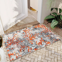 GARVEE Small Area Rug 2x3 Boho Chic Abstract Watercolor Design Entryway Rug Machine Washable Rug Non Slip Contemporary Indoor Floor Accent Carpet for Bathroom Doorway, Orange/Grey