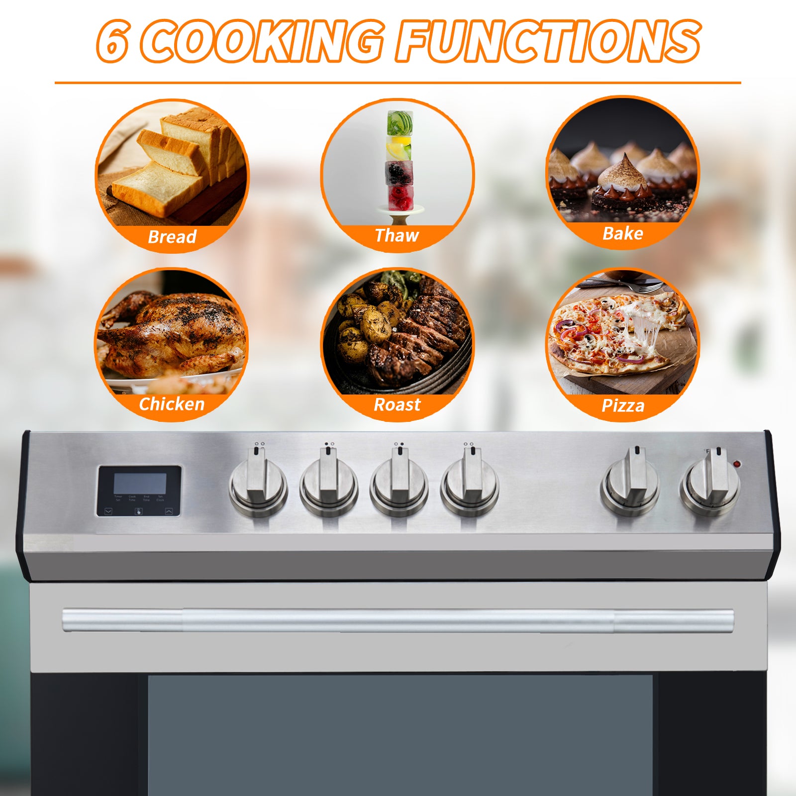 Front Control Electric Range Oven with 5 Cooktop Elements with 6 Cooking Power Options, Freestanding Oven, 5.0 cu. ft. Capacity Stainless Steel