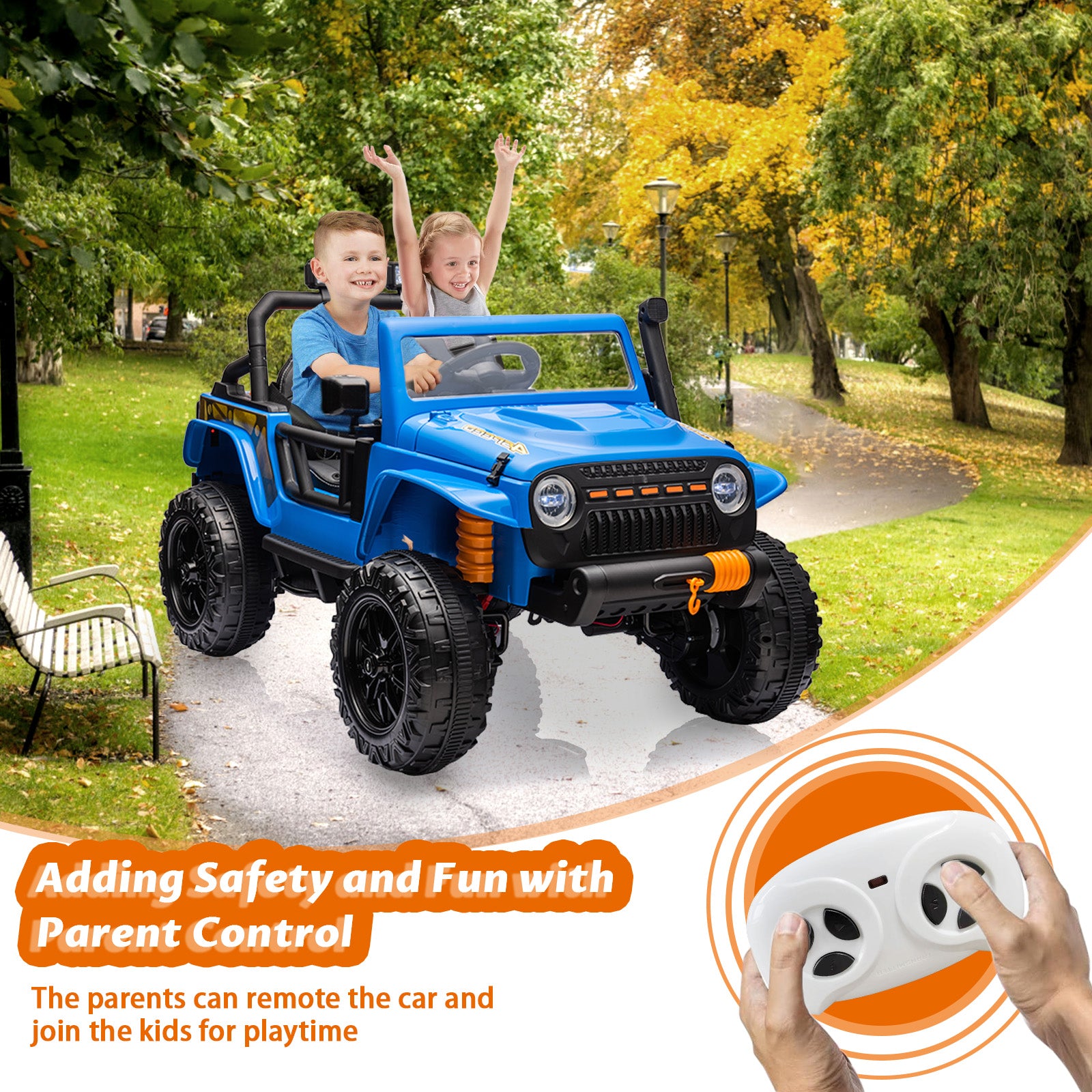 GARVEE 24V 2 Seater Ride On Truck Car For Kid age 3 - 8 years, w/Remote Control, 4-Wheeler Suspension, 4x55W Powerful Engine, 4WD Battery Powered, LED Lights, Soft Braking - Blue