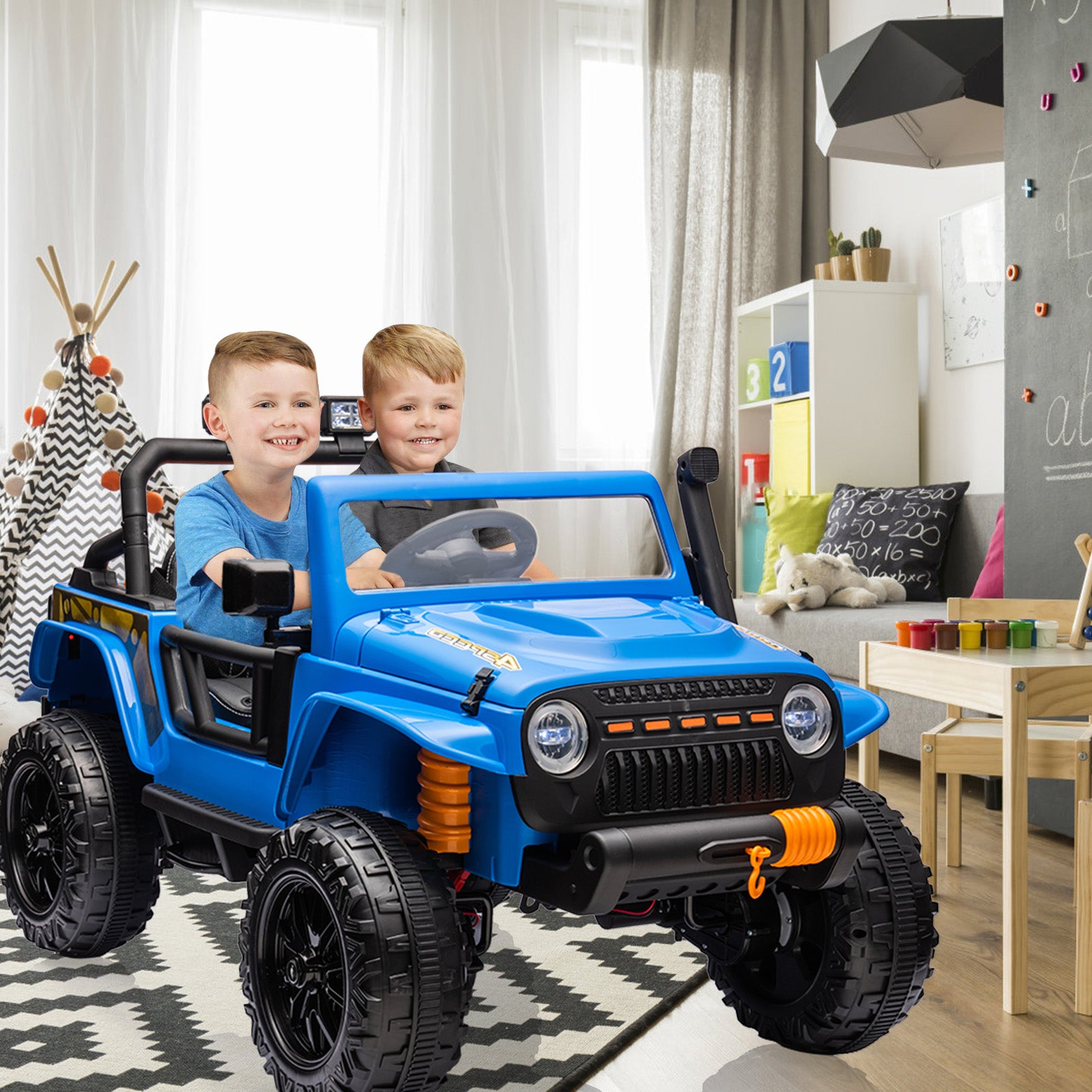 GARVEE 24V 2 Seater Ride On Truck Car For Kid age 3 - 8 years, w/Remote Control, 4-Wheeler Suspension, 4x55W Powerful Engine, 4WD Battery Powered, LED Lights, Soft Braking - Blue