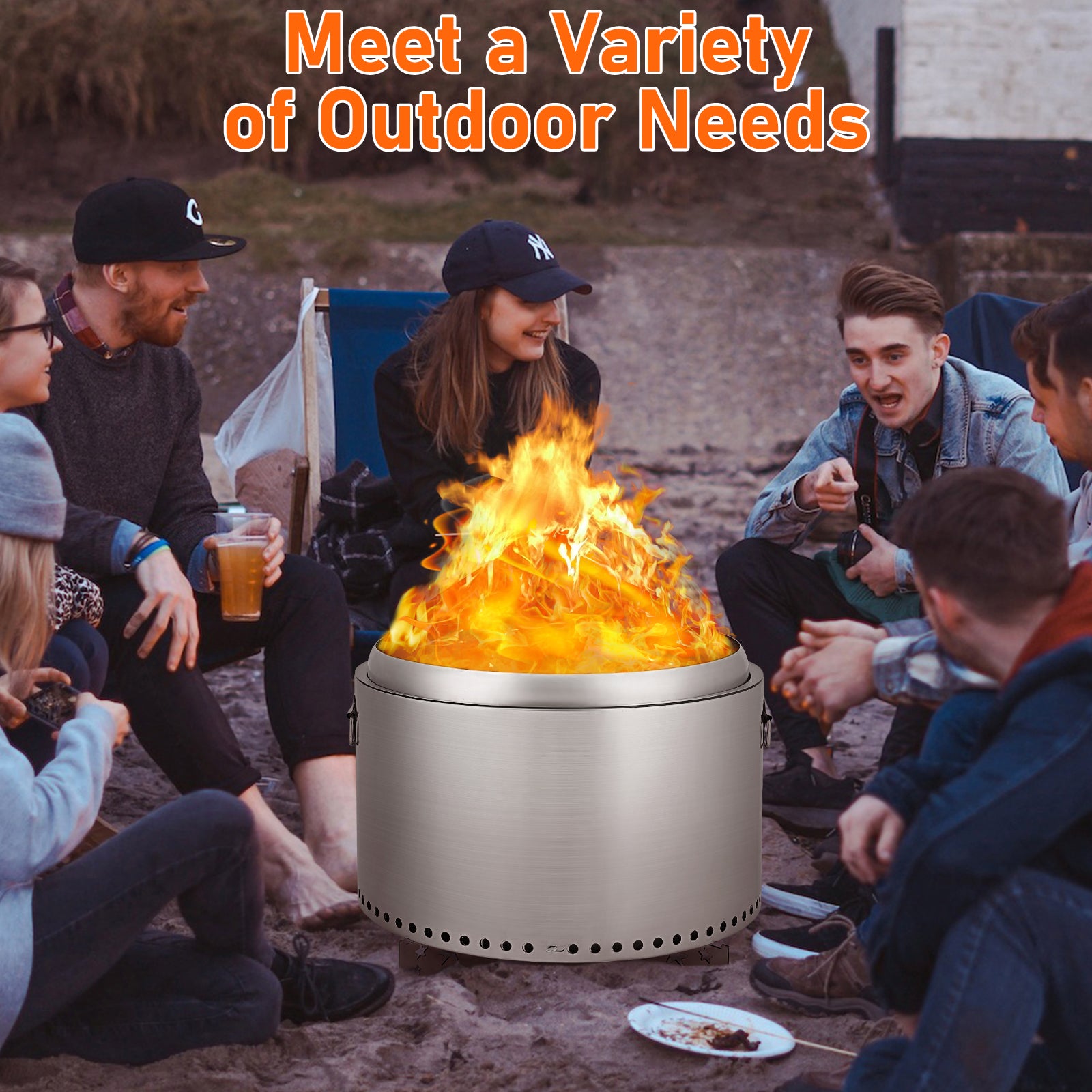 GARVEE 20.5" Smokeless Fire Pit with Air Switch,With handle,Wood Burning Portable Stainless Steel Outdoor Firepit with Removable Stand & Stove Hook, Ash Pan, for Camping Backyard Patio Picnic