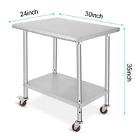 GARVEE Stainless 30x24x35 Inch Steel Work Table Heavy Duty with Caster Wheels Ideal for Food Prep Kitchen Restaurant Garage Commercial Use Silver