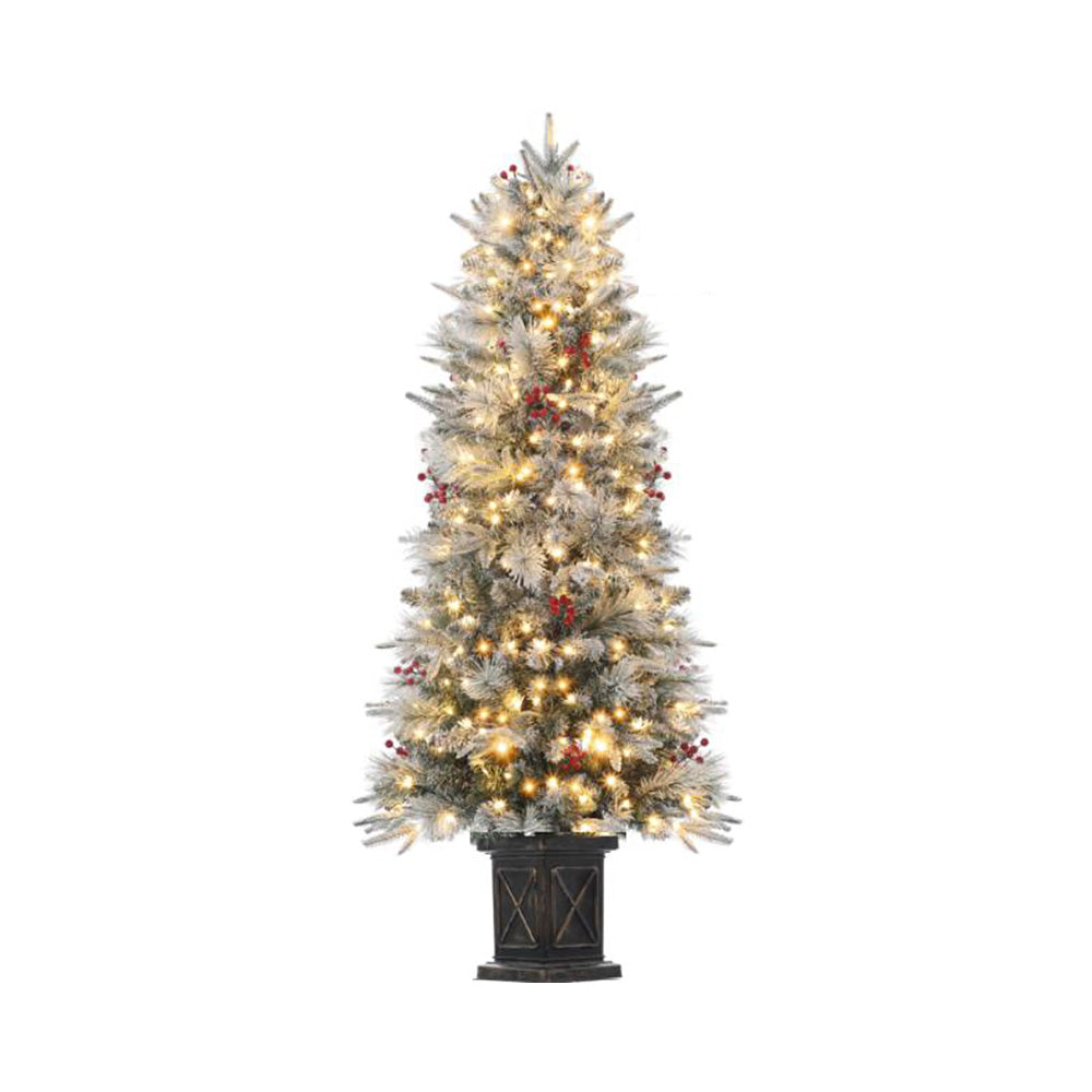 GARVEE 4.5 FT Prelit Premium Snow Flocked Artificial Christmas Tree with 8 Mode Warm White LED, Mini Prelit Xmas Pine Tree for Christmas Decoration,Yard,Home,Office,Outdoor,Indoor, Black Base- 1PC