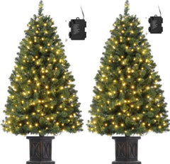 GARVEE 4.5 Ft Artificial Fiber Optic Christmas Tree, Pre-Lit Artificial Potted Xmas Tree with 300 Led Lights, 8 Lighting Modes, Includes Black Base,2 PCS