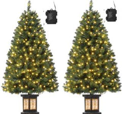 GARVEE 4.5 Ft Artificial Fiber Optic Christmas Tree, Pre-Lit Artificial Potted Xmas Tree with 300 Led Lights, 8 Lighting Modes, Includes Antique Urn Base, 2 PCS