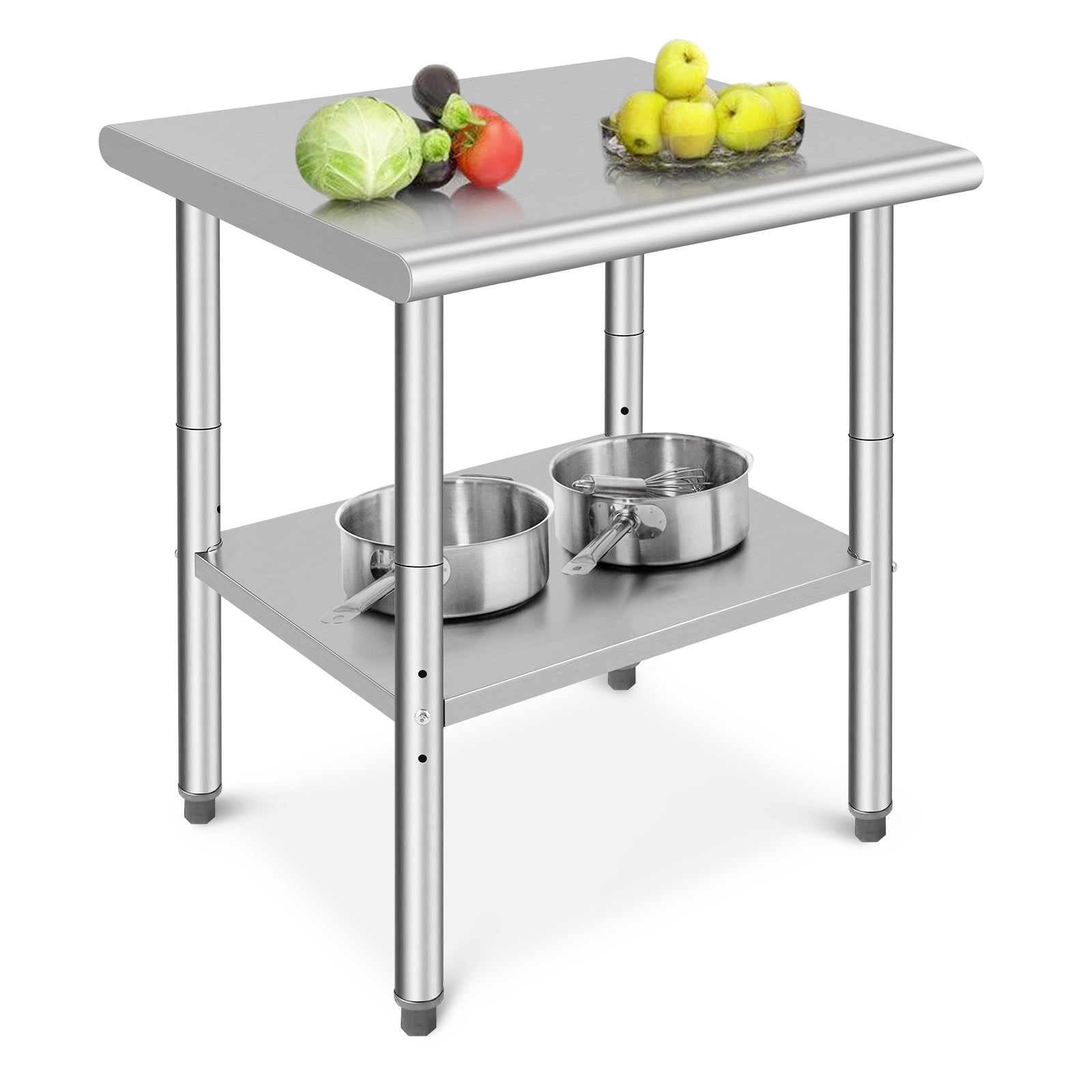 GARVEE Stainless Steel Food Prep Table, 30 x 24 x 35 Inches Heavy Duty Commercial Kitchen Metal Table with Adjustable Lower Shelf and Plastic Feet, Steel Work Prep Table for Restaurant Home Hotel