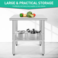 GARVEE Stainless Steel Food Prep Table, 30 x 24 x 35 Inches Heavy Duty Commercial Kitchen Metal Table with Adjustable Lower Shelf and Plastic Feet, Steel Work Prep Table for Restaurant Home Hotel