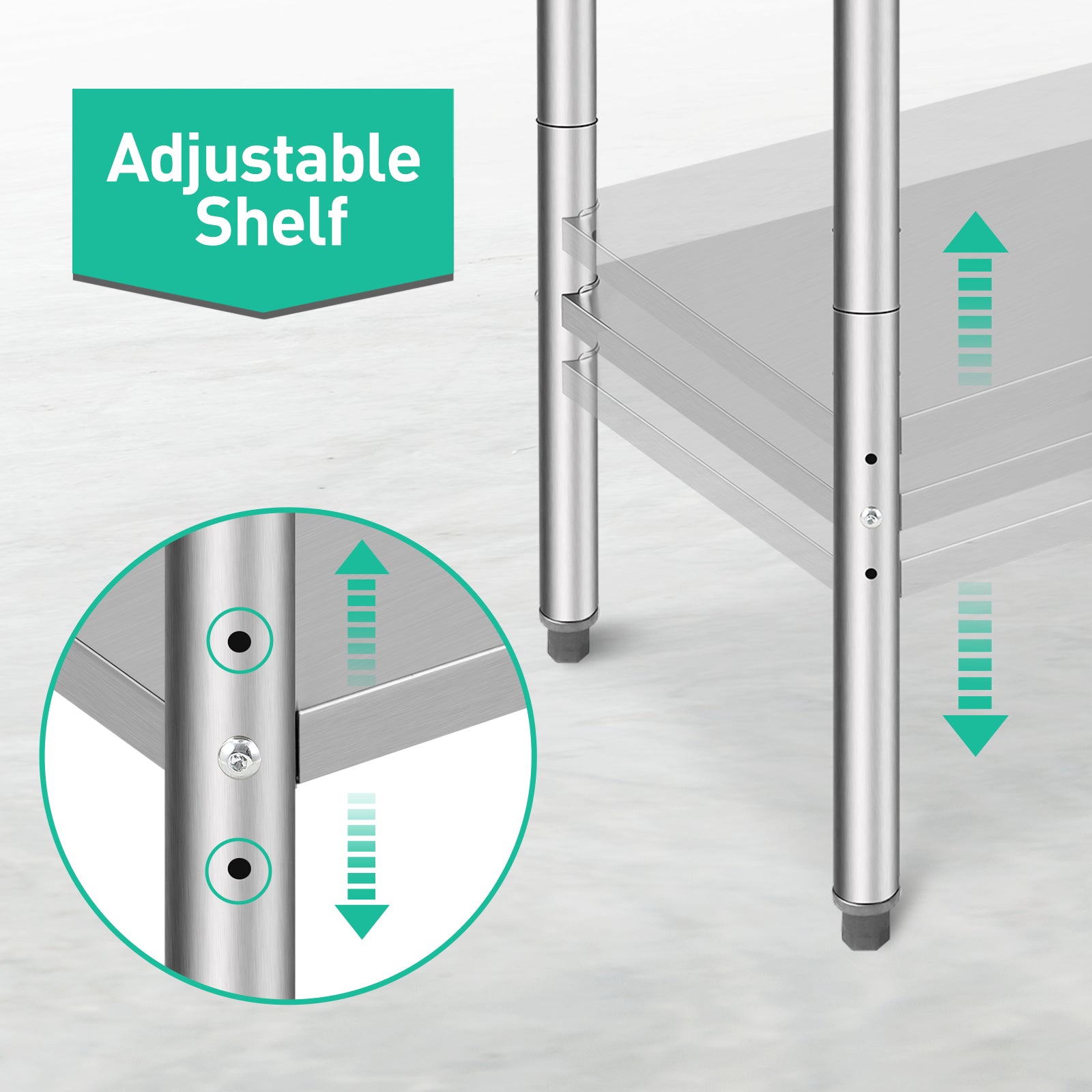 GARVEE Stainless Steel Food Prep Table, 30 x 24 x 35 Inches Heavy Duty Commercial Kitchen Metal Table with Adjustable Lower Shelf and Plastic Feet, Steel Work Prep Table for Restaurant Home Hotel